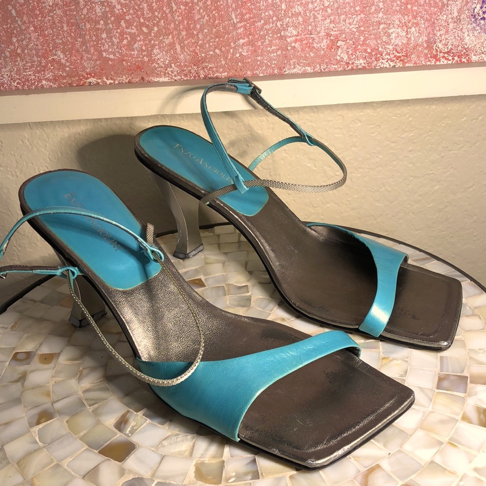 Strappy🩵Turquoise & Silver🩶 Enzo Angiolini Heels